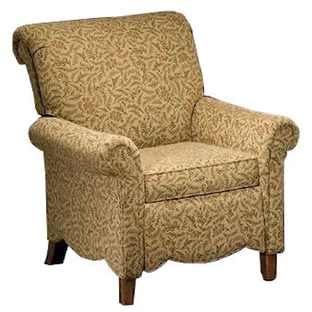 Casual, Rolled-Back Recliner with Straight Wood Legs